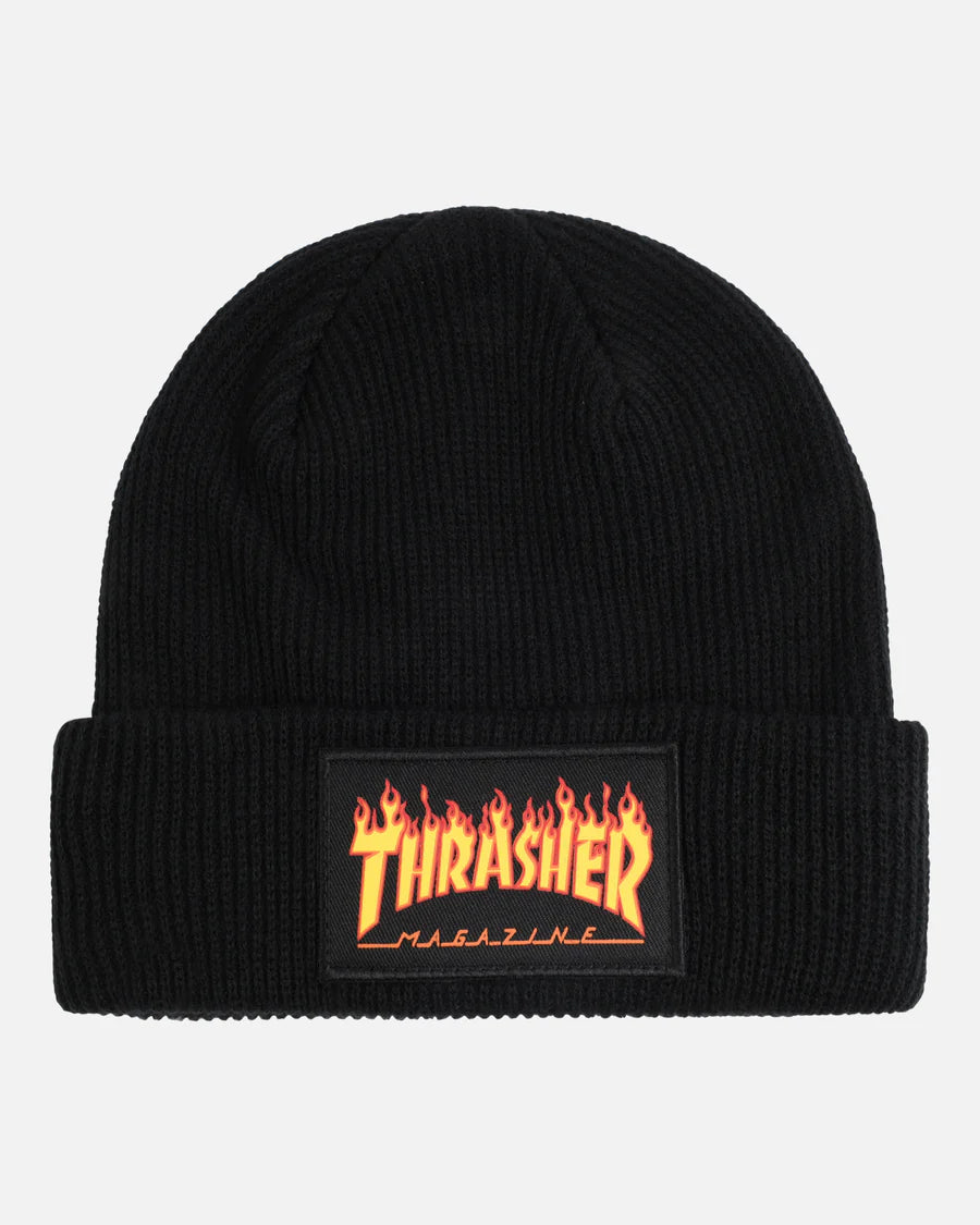 Thrasher Flame Patch Beanie-(black)