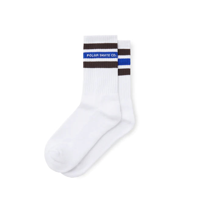 Polar Rib Socks Fat Stripe - (White/Brown/Blue)