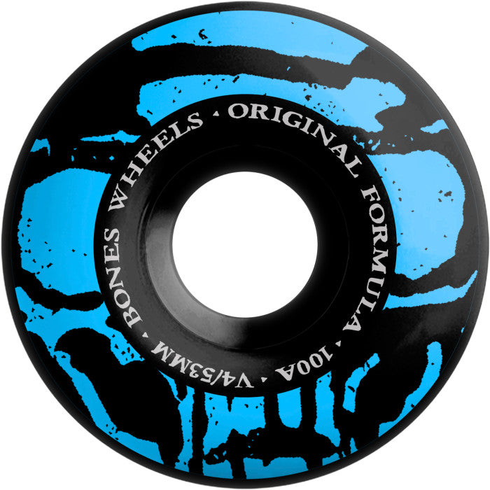 BONES WHEELS OG Formula Skateboard Wheels Mummy Skulls 53mm V4 Wide 4pk Black 100A