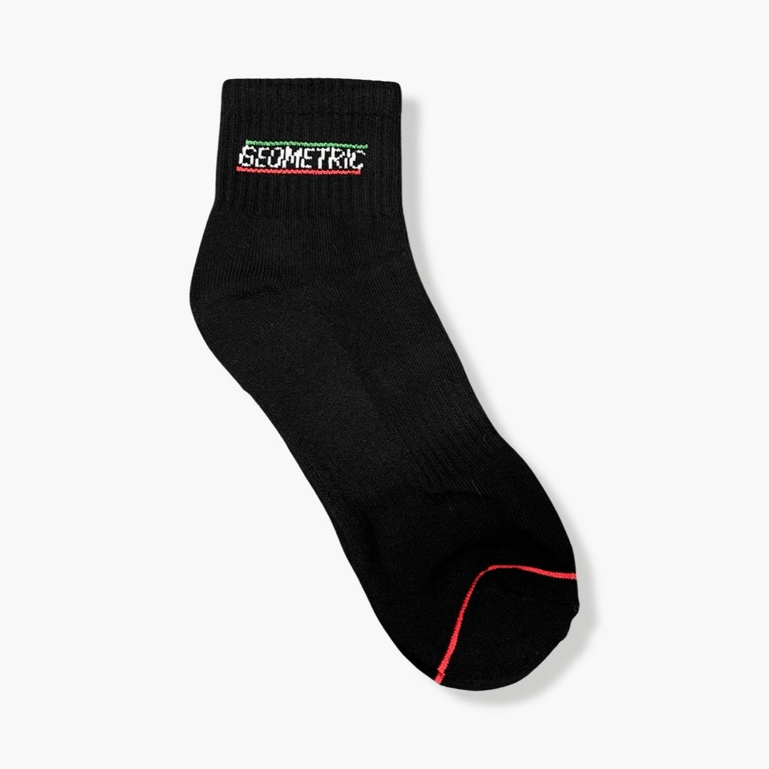 Geometric Bar Logo Half Crew Sock - Black