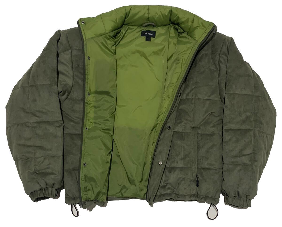 Bronze 56K Faux Suede Puffer Jacket Olive Geometric Skateshop